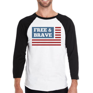 Free & Brave Us Flag Mens Black Raglan Tee Shirt Cotton Crewneck - 365INLOVE