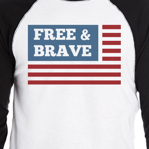 Free & Brave Us Flag Mens Black Raglan Tee Shirt Cotton Crewneck - 365INLOVE