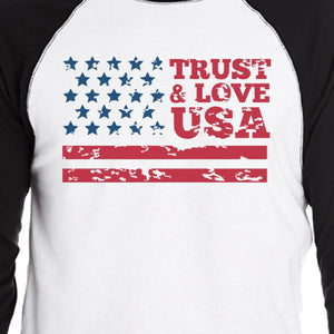 Trust & Love USA Mens Black Raglan T-Shirt 3/4 Sleeve Round Neck - 365INLOVE