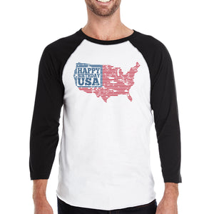 Happy Birthday USA Mens Black Baseball Raglan Tshirt 3/4 Sleeve - 365INLOVE