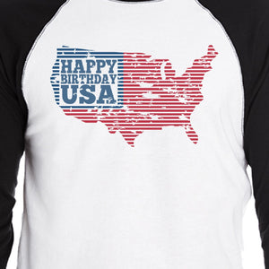 Happy Birthday USA Mens Black Baseball Raglan Tshirt 3/4 Sleeve - 365INLOVE