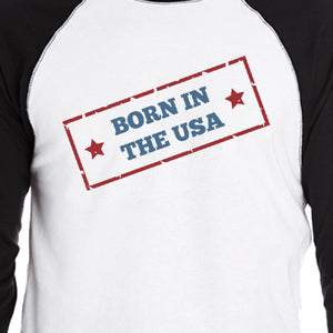 Born In The USA Mens Black Baseball Tshirt 3/4 Sleeve Graphic Tee - 365INLOVE