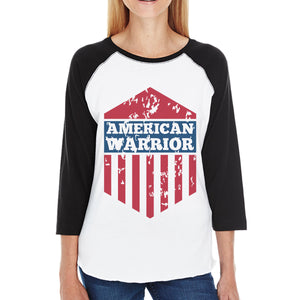 American Warrior Womens Black Baseball Jersey 3/4 Sleeve Tee Cotton - 365INLOVE