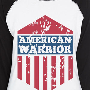 American Warrior Womens Black Baseball Jersey 3/4 Sleeve Tee Cotton - 365INLOVE