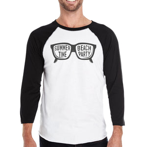 Summer Time Beach Party Mens Black And White Baseball Shirt