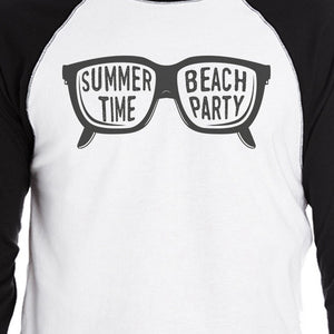 Summer Time Beach Party Mens Black And White Baseball Shirt