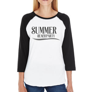 Summer Beach Party Womens Black And White Baseball Shirt