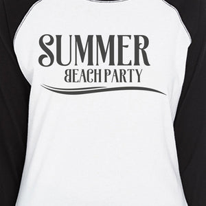 Summer Beach Party Womens Black And White Baseball Shirt