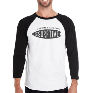Summer Calling It's Surf Time Mens Black And White Baseball Shirt