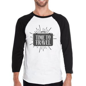 Time To Travel Mens Black And White Baseball Shirt