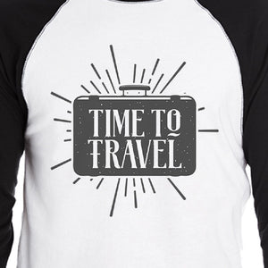 Time To Travel Mens Black And White Baseball Shirt