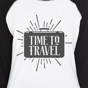 Time To Travel Womens Black And White Baseball Shirt