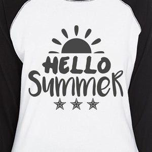 Hello Summer Sun Womens Black And White Baseball Shirt