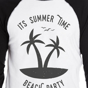 It's Summer Time Beach Party Mens Black And White Baseball Shirt