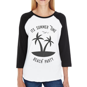 It's Summer Time Beach Party Womens Black And White Baseball Shirt