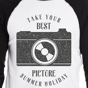 Take Your Best Picture Summer Holiday Mens Black And White Baseball Shirt