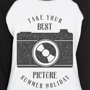 Take Your Best Picture Summer Holiday Womens Black And White Baseball Shirt