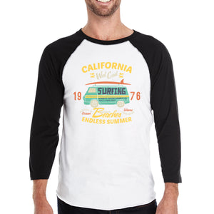 California Beaches Endless Summer Mens Black And White Baseball Shirt