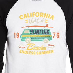 California Beaches Endless Summer Mens Black And White Baseball Shirt