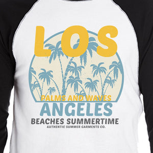 Los Angeles Beaches Summertime Mens Black And White Baseball Shirt