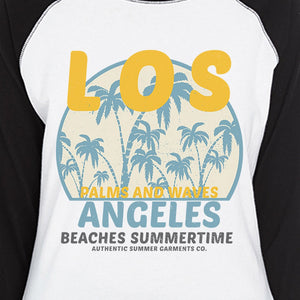 Los Angeles Beaches Summertime Womens Black And White Baseball Shirt