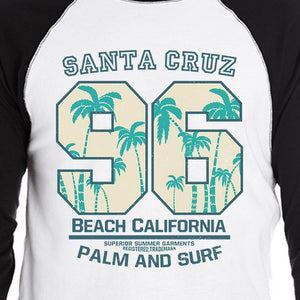 Santa Cruz Beach California Mens Black And White Baseball Shirt