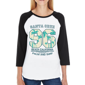 Santa Cruz Beach California Womens Black And White Baseball Shirt