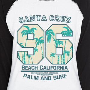 Santa Cruz Beach California Womens Black And White Baseball Shirt