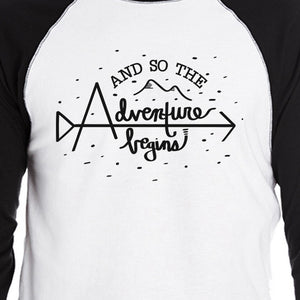 And So The Adventure Begins Mens Black And White Baseball Shirt
