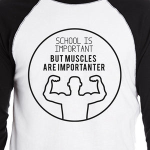 Muscles Are Importanter Mens Black And White Baseball Shirt