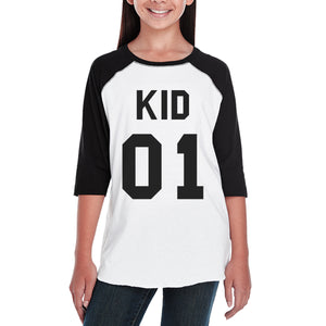 Daddy01 Mommy01 Kid01 Baby01 Pet01 Kids Black And White Baseball Shirt