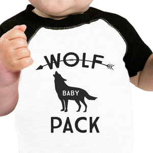 Wolf Pack Papa Mama Baby Baby Black And White BaseBall Shirt