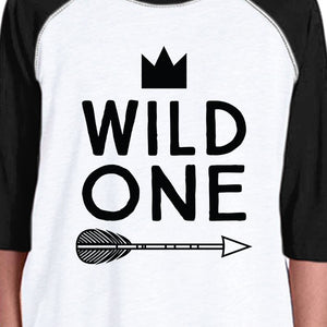 Wild One Feather Kids Black And White BaseBall Shirt