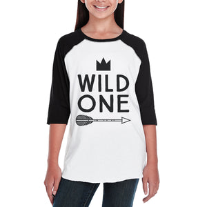 Wild One Feather Kids Black And White BaseBall Shirt