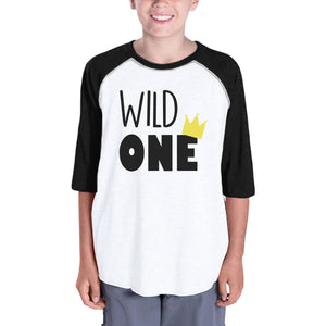 Wild One Crown Kids Black And White BaseBall Shirt