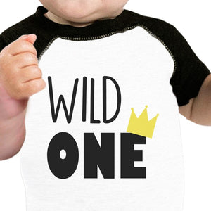 Wild One Crown Baby Black And White BaseBall Shirt