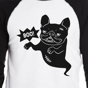 Boo French Bulldog Ghost Mens Black And White BaseBall Shirt