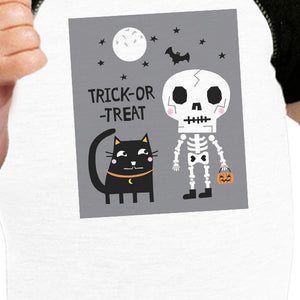 Trick-Or-Treat Skeleton Black Cat Baby Black And White BaseBall Shirt