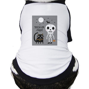 Trick-Or-Treat Skeleton Black Cat Pets Black And White BaseBall Shirt