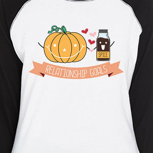 Pumpkin Spice Relationship Goals Womens Black And White BaseBall Shirt