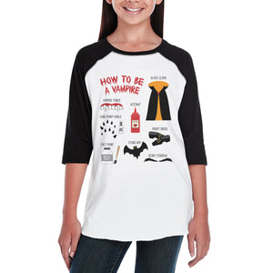 How To Be A Vampire Steps Kids Black And White BaseBall Shirt