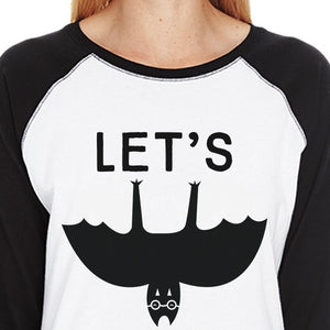 Let's Hang Out Bat Womens Black And White Baseball Shirt