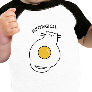 Meowgical Cat And Fried Egg Baby Black And White Baseball Shirt