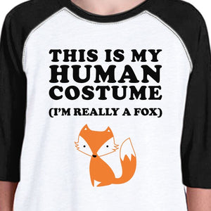 This Is My Human Costume Fox Kids Black And White Baseball Shirt