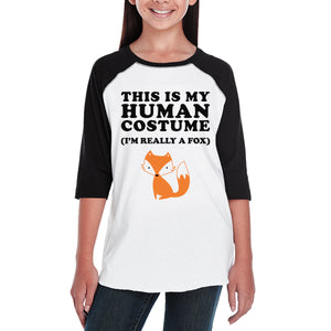 This Is My Human Costume Fox Kids Black And White Baseball Shirt