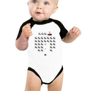 Pixel Game Santa And Rudolph Baby Black And White Baseball Shirt