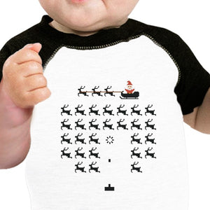 Pixel Game Santa And Rudolph Baby Black And White Baseball Shirt