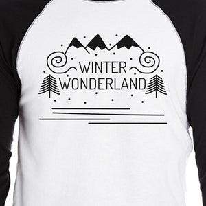 Winter Wonderland Mens Black And White Baseball Shirt