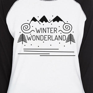 Winter Wonderland Womens Black And White Baseball Shirt