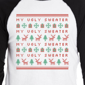 My Ugly Sweater Pattern Mens Black And White Baseball Shirt